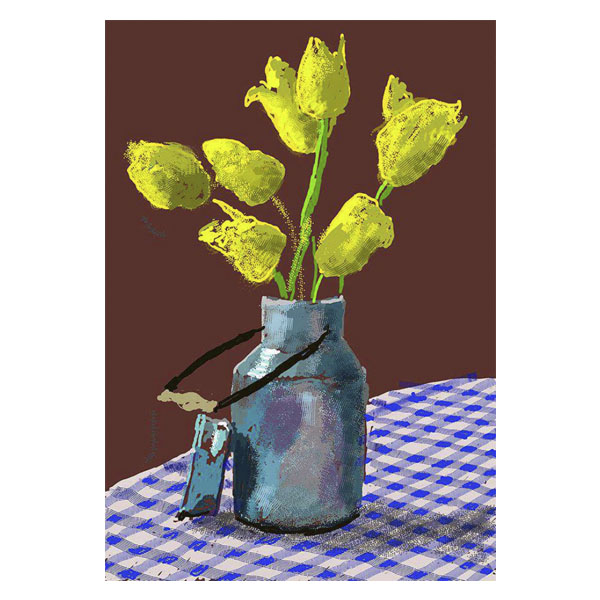 21st April 2021, Yellow Flowers in a Small Milk Churn