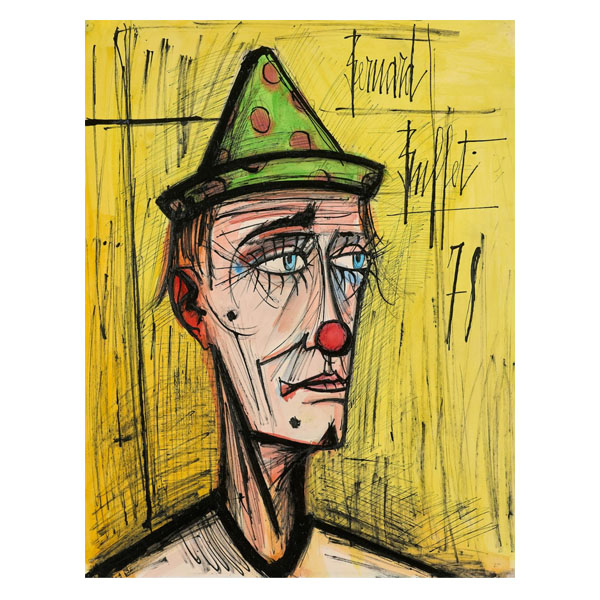 Clown au chapeau vert et rouge